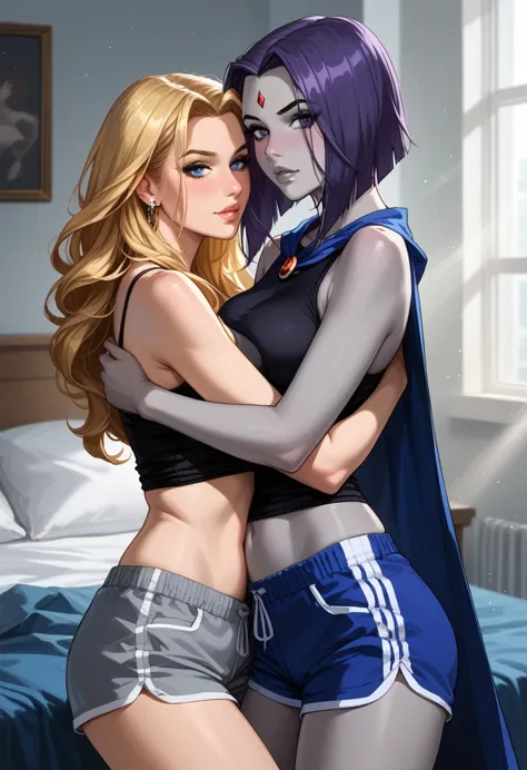 score_9, score_8_up, score_7_up, score_6_up, source_cartoon, adult women, (2women), duo, break adult, (raven, grey skin:1.5), br...