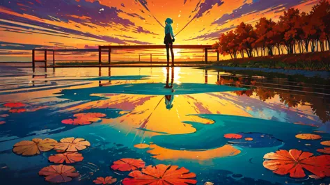 (masterpiece, highest quality:1.3), (flat color:1.3),(colorful:1.3),view your viewers,one person,alone,floating colorful water,(...