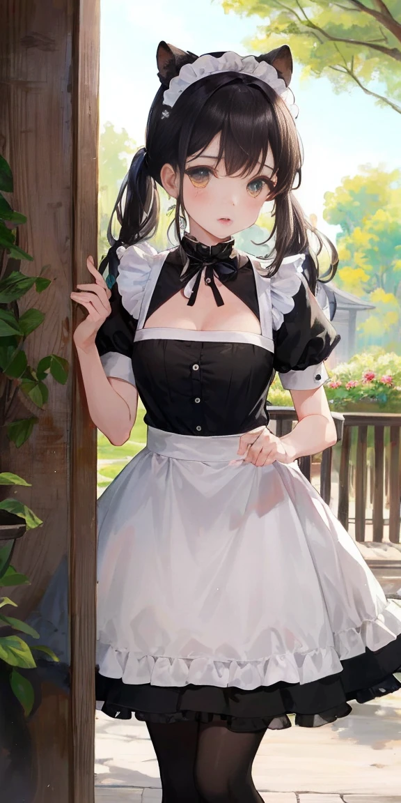 A scene where a gorilla is wearing a cute maid outfit