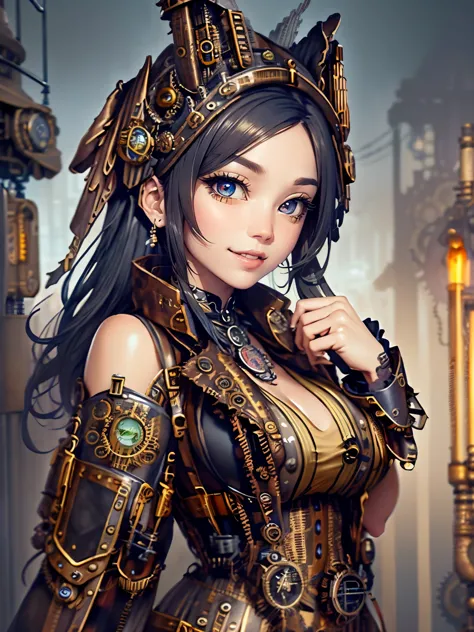 ((seductive anime girl:1.2、solo:1.3))、((steampunk:2))、(extremely details cg, ultra-detailed, best shadow:1.1)、((depth of field a...