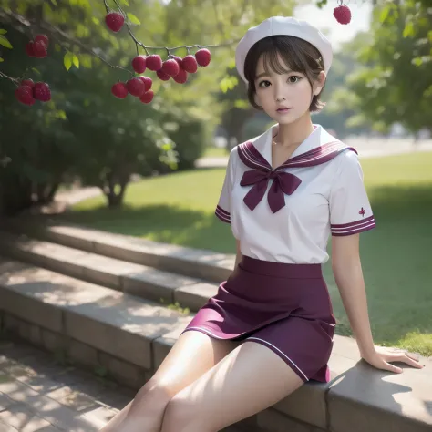 ultra-realistic images、high resolution、berry short cut、 beauty、sailor suit、skirt that rolls up、