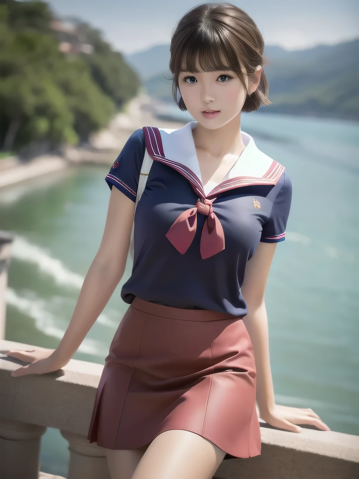 Ultra-realistic images、high resolution、Berry Short Cut、 beauty、Sailor suit、skirt that rolls up、