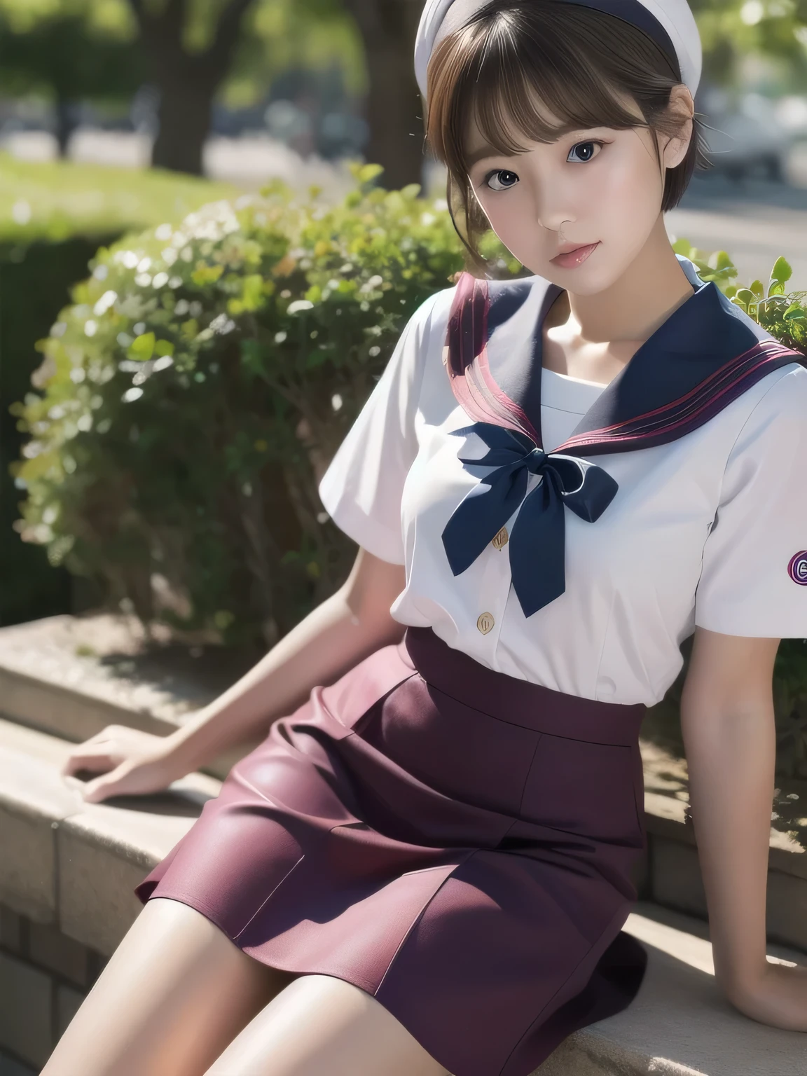 Ultra-realistic images、high resolution、Berry Short Cut、 beauty、Sailor suit、skirt that rolls up、