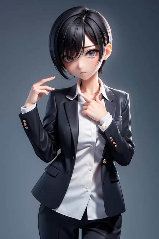 older sister、bra、cool、slender、Black Hair,、Short Hair、In a suit、Dress shirt、pants、Half-dressed
