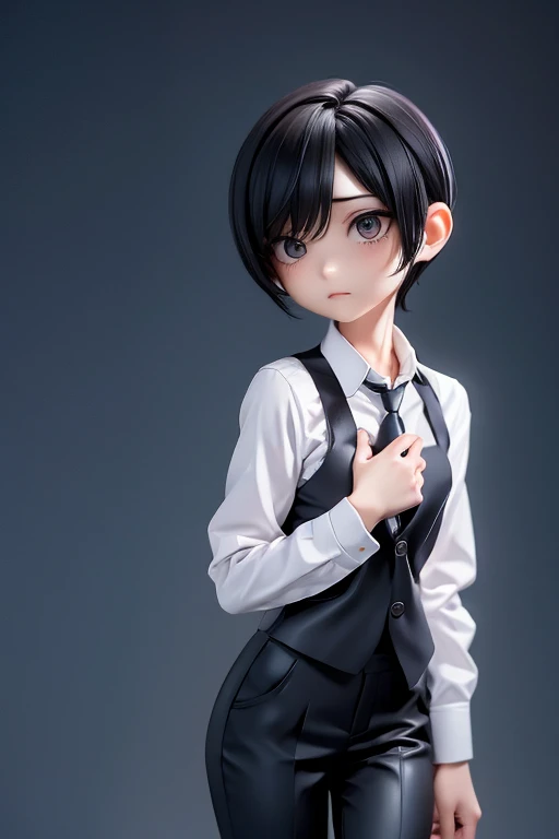 older sister、bra、cool、slender、Black Hair,、Short Hair、In a suit、Dress shirt、pants、Half-dressed
