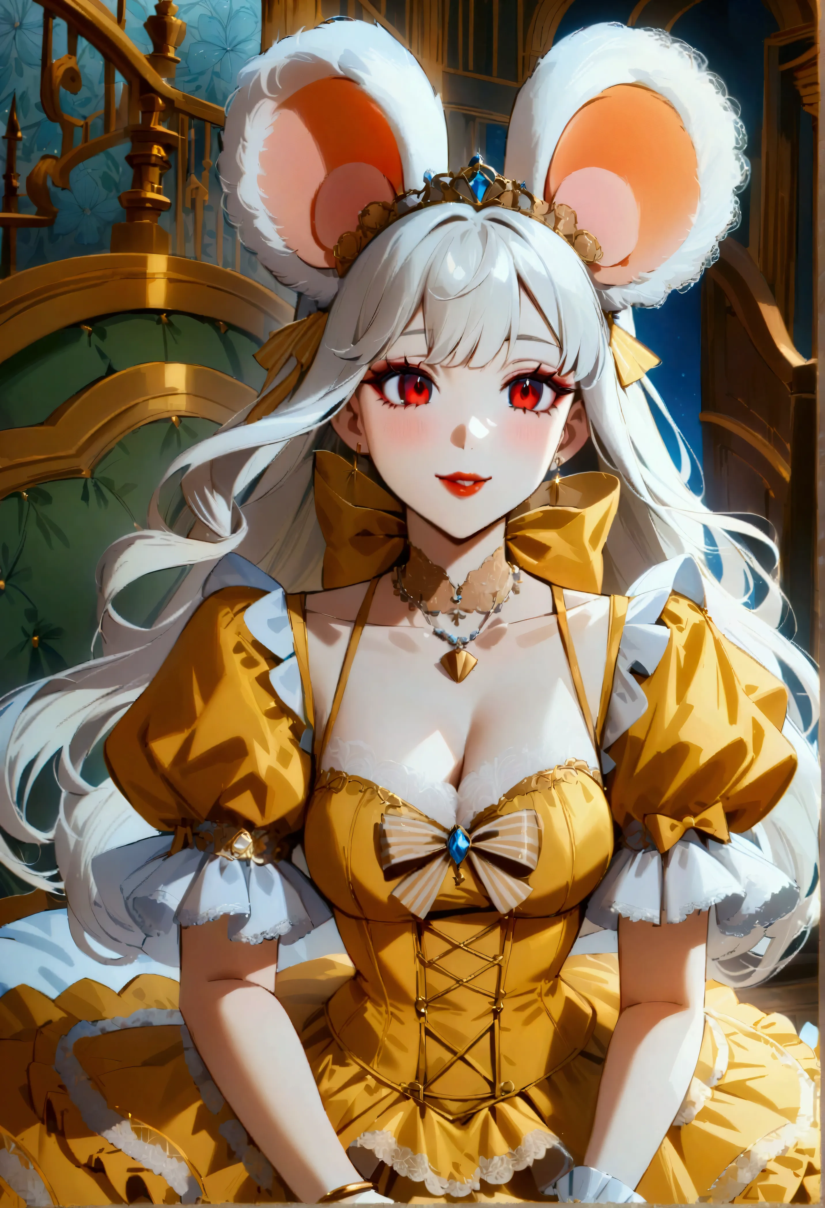 (best quality,4k,8k,highres,masterpiece:1.2), ultra-detailed, pretty anthropomorphic mouse girl has a princess, drawn in anime s...