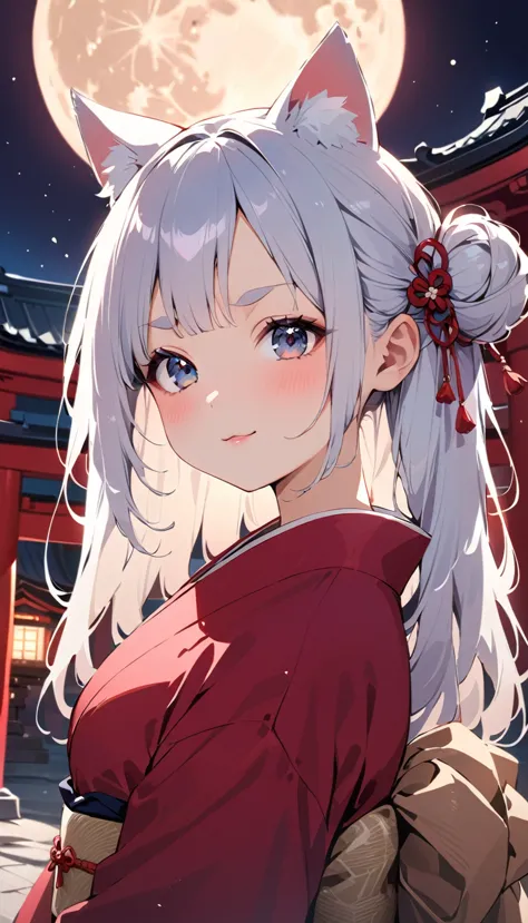 (((masterpiece, highest quality, 1 girl with cat ears, alone, 独奏))), (((two side bun hairstyle, long silver hair,tie the side ha...