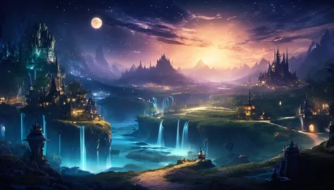 fantasy world landscape at night