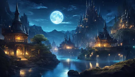 fantasy world landscape at night