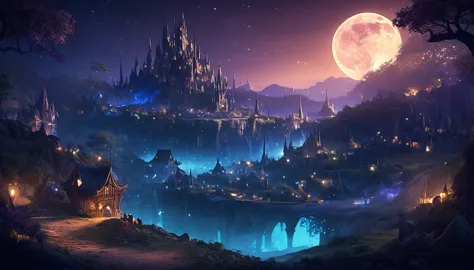 fantasy world landscape at night