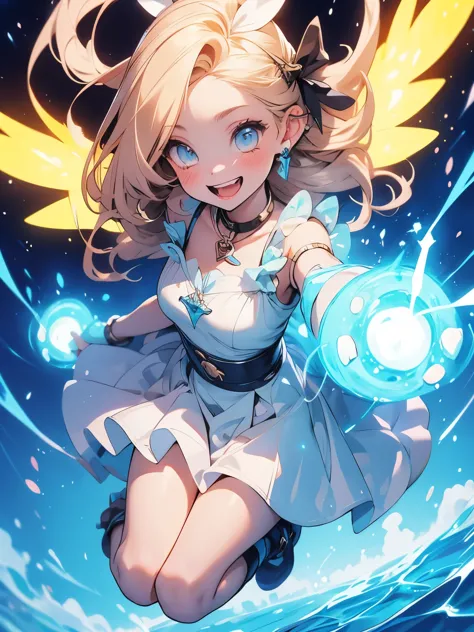 cute fantasy anime girl, electric, thunderbolt