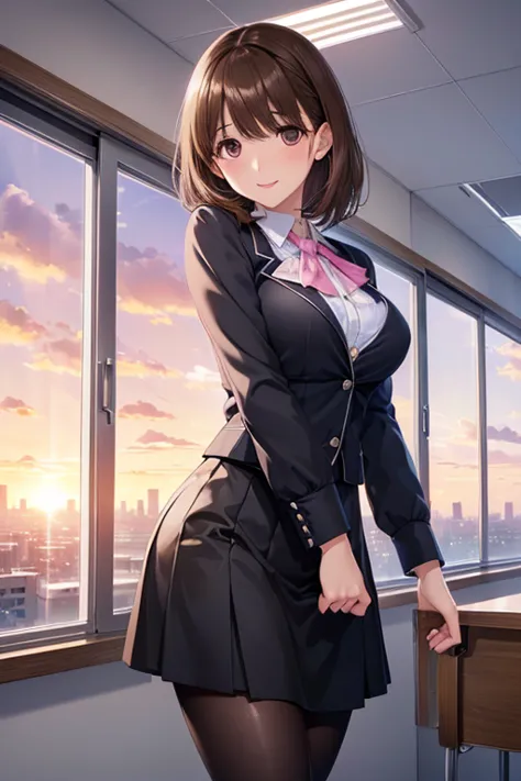 anegasaki nene、shiny brown hair, short hair, (beautiful brown eyes、sparkling eyes, fine grain)、smile、ultra-detailed eyes、very de...