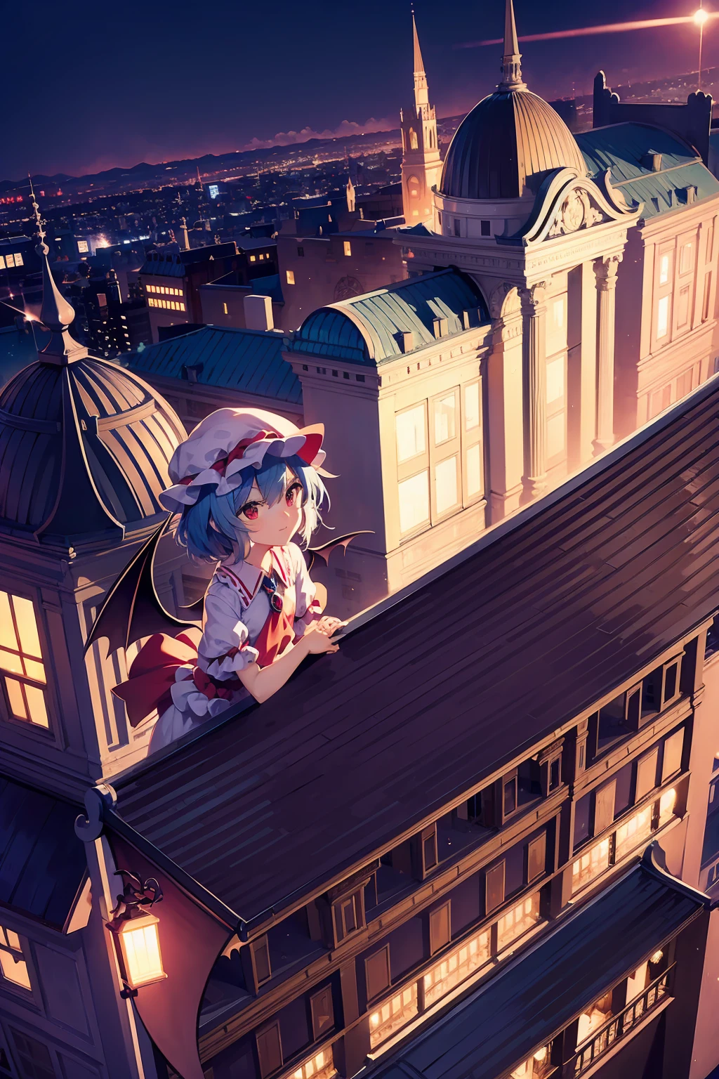 One person, Remilia, Night view,On top of a building