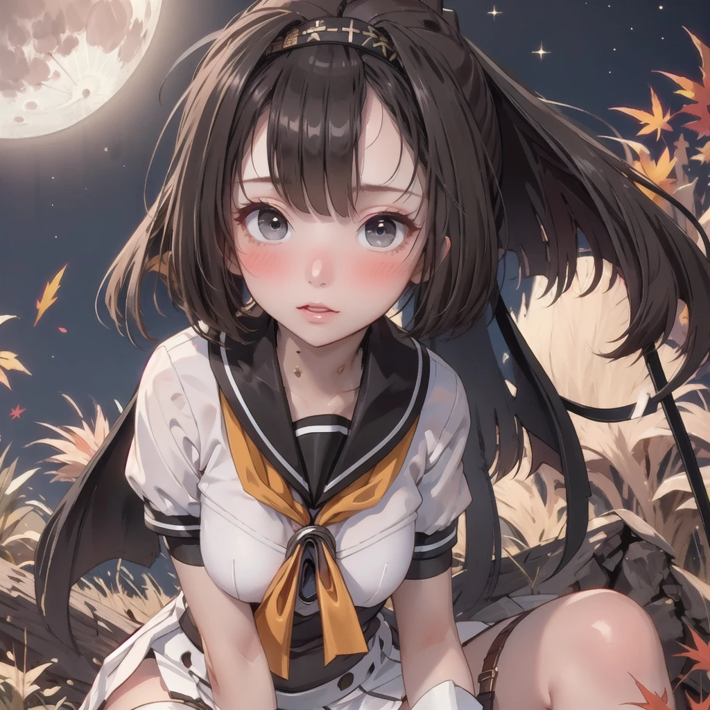 (masterpiece, Highest quality:1.4), Highest quality, masterpiece, High resolution,
(Perfect Anatomy), (Symmetrical eyes, Highly detailed eyes, Beautiful Eyes), (, Highly detailed face, Beautiful Face), (black eyes),
destroy the girl, alone,,((Browsing Caution)), (Second from the bottom.1)
Autumn MoonKC, (Autumn Moon) uniform, (black) head band, (black) Sailor collar, (yellow) neckerchief, (colorful) gloves, (white) Pleated skirt, (gray) boots, (white)(black) gloves, (Right side) Thigh straps,(Short sleeve) Seraphim, (gray) corset, mini skirt,Blushing at the viewers&#39; gaze, Cowboy Shot, To the audience:, smile, (Pool Background),Wet clothes, Wet Hair
(Skirt flip), Full-fledged panties, bending