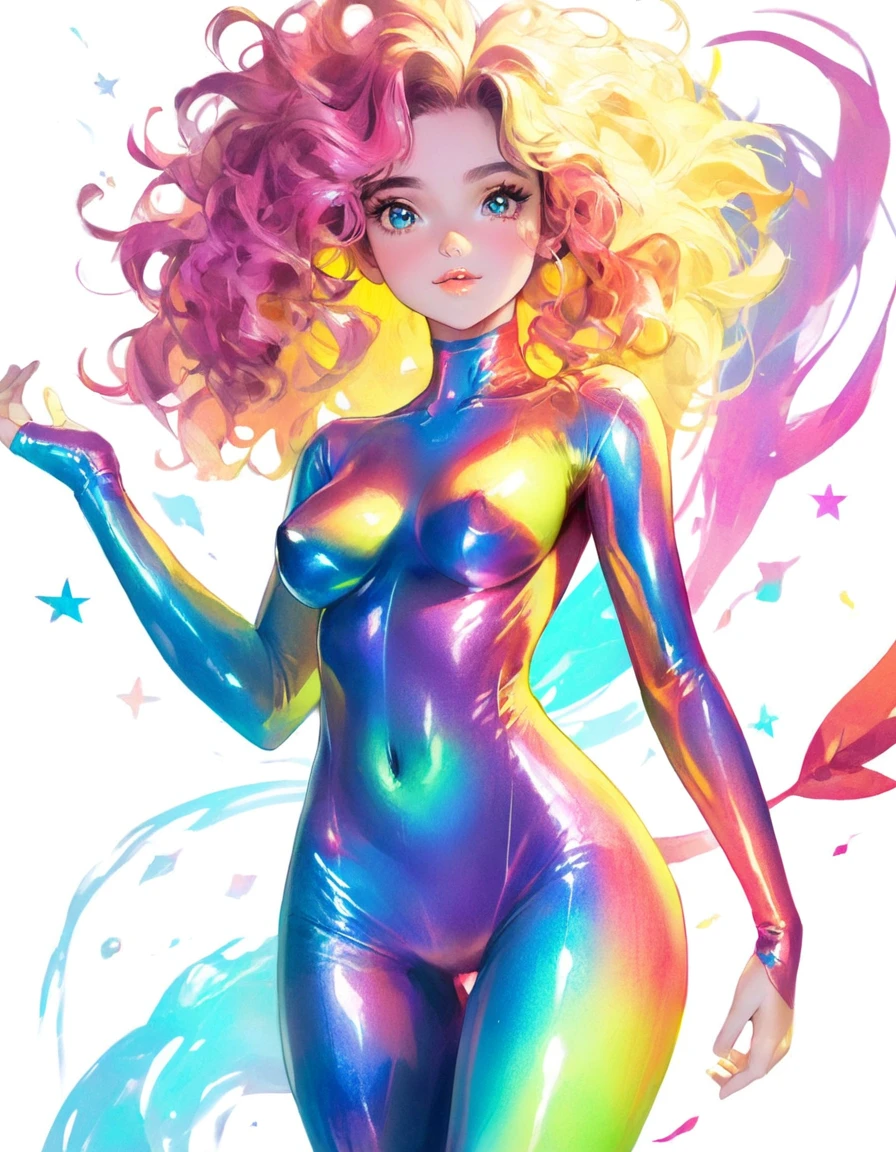 a beautiful nude woman with big messy hair, seductive pose, curvy, full body, vibrant, cute detailed digital art, colorful digital fantasy art, digital fantasy art ), glossy digital painting, pastel vibrant. Galactic Artwork.