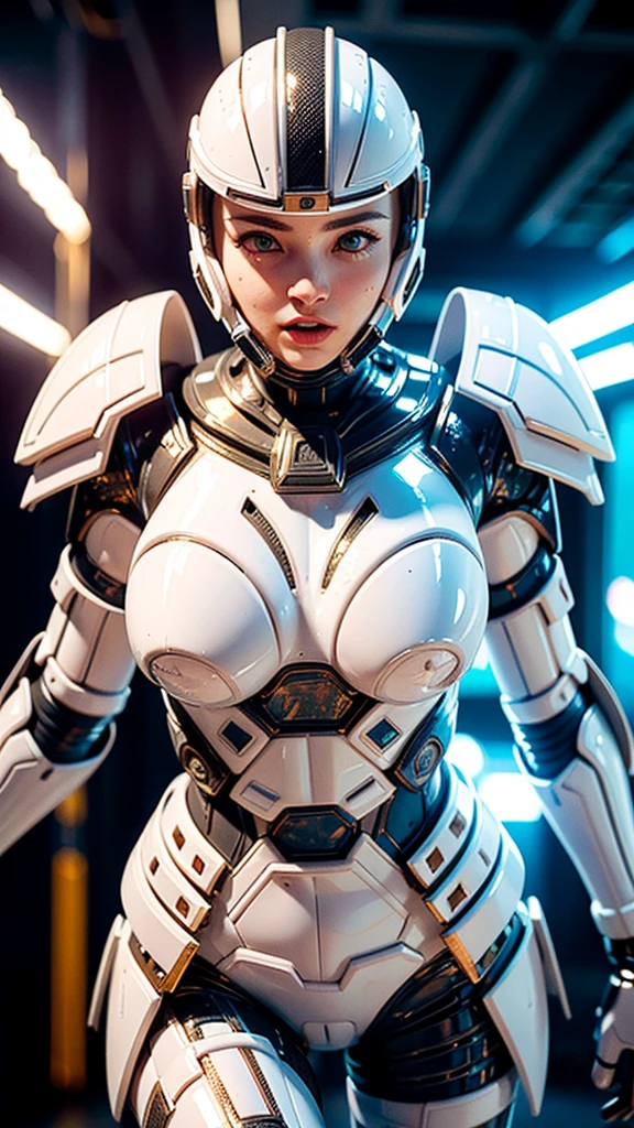 Amanda Seyfried in a white Stormtrooper armor ready for combat, show face, glowing lights, (dynamic pose), (hyper realistic:1.4), (realistic:1.3), (best quality real texture skin), full body, (Cinematic Light), highly detailed skin, skin pores, (highly detailed face:1.1), (highly detailed eyes:1.1), realistic pupils, (perfect anatomy:1.1), (perfect proportions:1.1), (photography:1.1), (photorealistic:1.1), volumetric lighting, dynamic lighting, real shadows, (highres:1.1), sharp focus, daylight, (realistic, hyperrealistic:1.4), intricate, high detail, dramatic, subsurface scattering, big depth of field, vivid, polished, sharpened, ((full Sharp)), (extremely absurdres),8k hdr