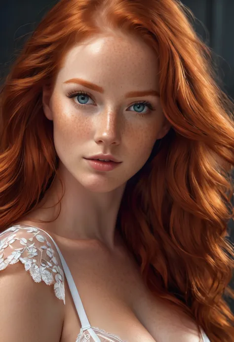 super realistic image, high quality uhd 8k, of 1 girl,  detailed realistic, redhead, long ginger hair, highly detailed realistic...