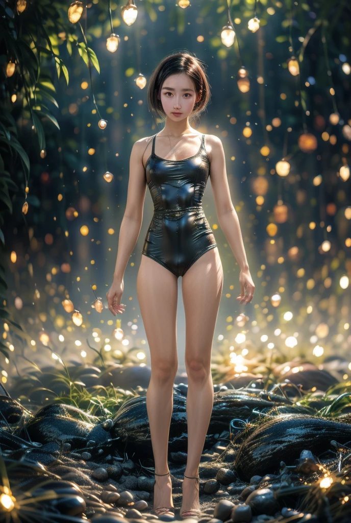 A magical girl appears from the light、Transformation effect、Thin, see-through clothing、Wide-angle shot, Sparkle Effect, Concept Art, 