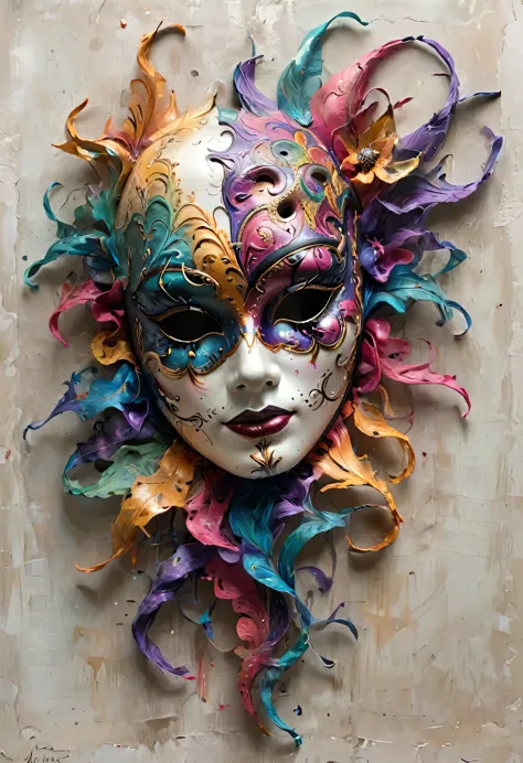 venice mask, carnival, intricate colors, artme half sad half happy