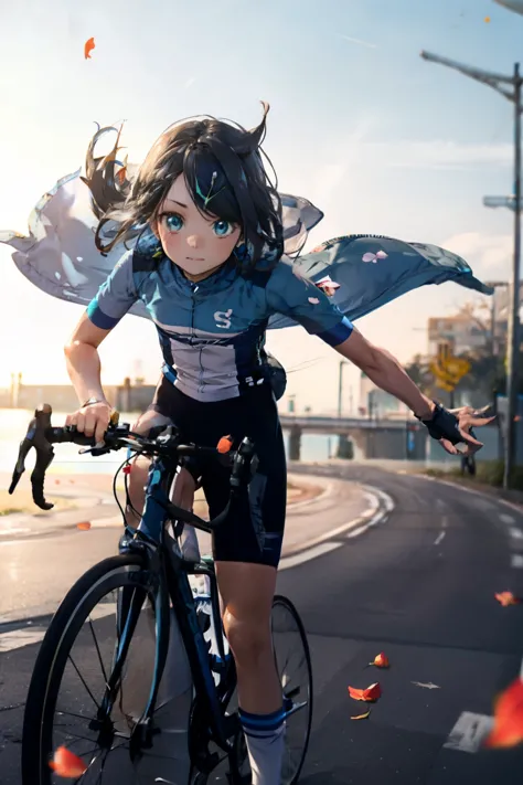 roadbike, cycling spats, pokemon_it&#39;s left,  (masterpiece, highest quality, 8k ultra-high resolution, :1.4), 14yo, kawaii, p...