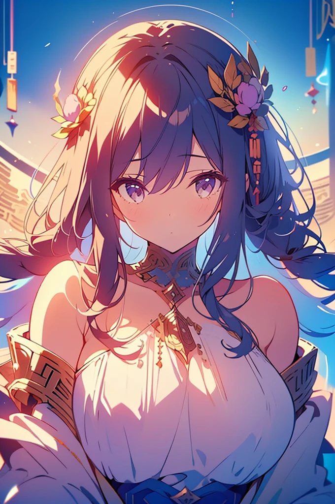 1 girl close up on face, beautiful and aesthetic, gorgeous, masterpiece, Best Quality, fantastic atmosphere, Soothing palette, Quiet, Soft shading, priestess with many chains around her body