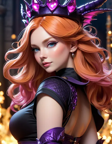 a close up of a hyperrealistic woman wearing a witch hat, dragon crown, dragon queen, key art, official artwork, black witch hat...