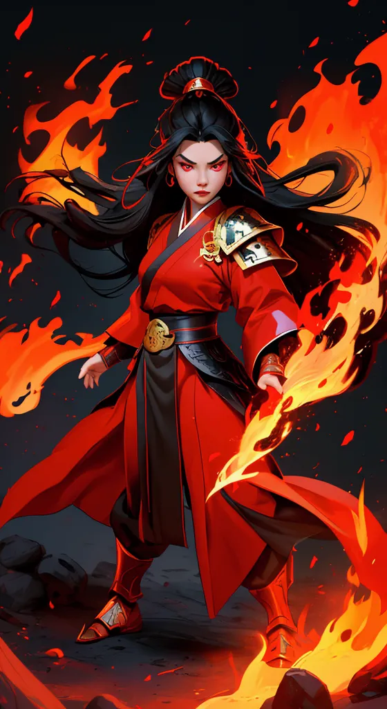 envision a 8k, highres, cinematic, full body design sheet portrait of a fierce girl named azula with long black hair in a chines...