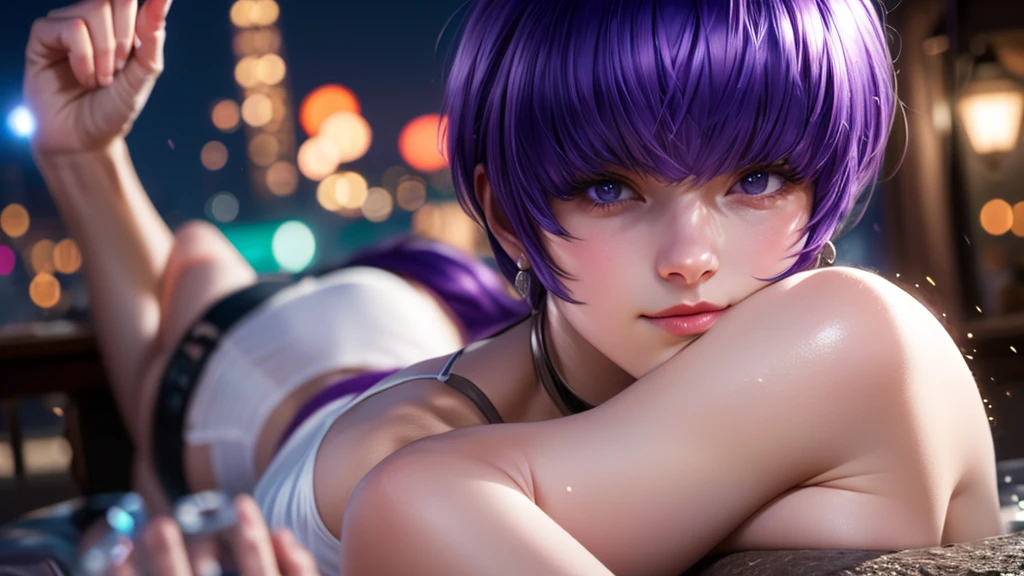 (at night), alone, in a video game scene a background of a beautiful city during the day raining, standing at attention, purple hair, ((purple hair)), 1 girl, alone, 20 years old, young woman, perfect hands , beautiful and perfect symmetrical fingers, beautiful long legs, perfect legs, beautiful body, beautiful nose, beautiful character design, perfect face, look at the viewer with a serious gesture and in an attack position (focusing on his face), closed mouth, Light_Smile, official art, extremely detailed CG unity 8k wallpaper, perfect lighting, bright and colorful front lighting, glowing skin (masterpiece: 1.0), (best quality: 1.0), ultra high resolution, 4K, ultra detailed photography, 8K , HDR, high resolution, nonsense: 1.2, Kodak portra 400, film grain, blurred background, bokeh: 1.2, lens flare, (vibrant_color: 1.2), professional photography, (beautiful_face: 1.5), (narrow waist),
