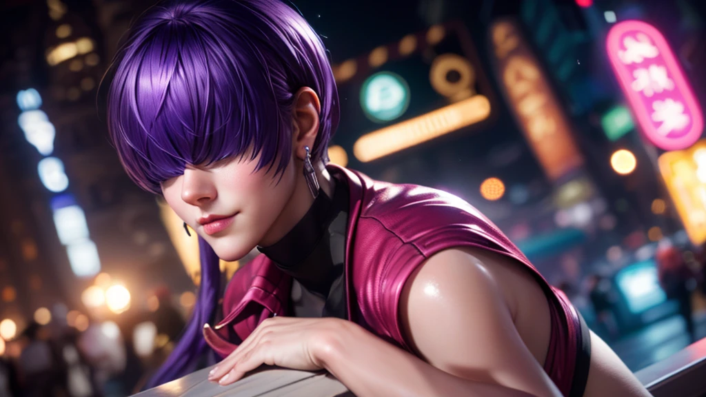 (at night), alone, in a video game scene a background of a beautiful city during the day raining, standing at attention, purple hair, ((purple hair)), 1 girl, alone, 20 years old, young woman, perfect hands , beautiful and perfect symmetrical fingers, beautiful long legs, perfect legs, beautiful body, beautiful nose, beautiful character design, perfect face, look at the viewer (focusing on the entire character), closed mouth, Light_Smile, official art, wallpaper Extremely detailed CG unity 8k, perfect lighting, bright and colorful front lighting, glowing skin (masterpiece: 1.0), (best quality: 1.0), ultra high resolution, 4K, ultra detailed photography, 8K, HDR, high resolution, nonsense: 1.2, Kodak portra 400, film grain, blurred background, bokeh: 1.2, lens flare, (vibrant_color: 1.2), professional photography, (beautiful_face: 1.5), (narrow waist),
