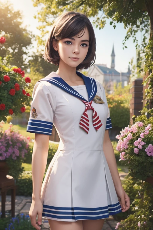 ((masterpiece)), (Highest quality), (Super detailed), ((Very detailed)), 4K, (8k), ，Sailor suit，aesthetics, Dream Core，garden，