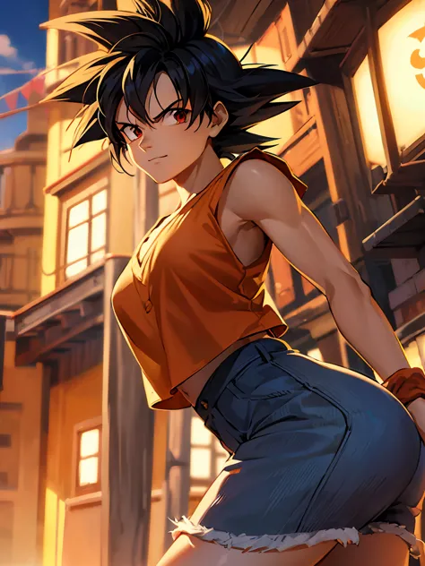 ---

"create a character that is a fusion of monkey d. luffy e goku. she must have goku&#39;s spiky black hair, mixed with luffy...