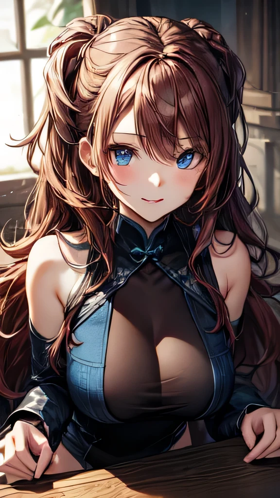 Very delicate,
beautiful girl,
break,
8k,
Highest quality,
masterpiece,
Super adopted,
Ultra-detailed,
Ultra-fine illustrations,
break,
Active Pause, Dynamic Angle,
indoor,
Shiny,
bright,
Rim Light,
break,
One person,
alone,
Perfect female body,
Big Hair,
Fluffy hair,
Air Van,
Long bangs between the eyes,
Round face,
blue eyes,
smile, Open your mouth,
Medium sized, well-proportioned chest,

Full body portrait,Sexy pose:1.5,

break,
Tight mini Chinese dress,