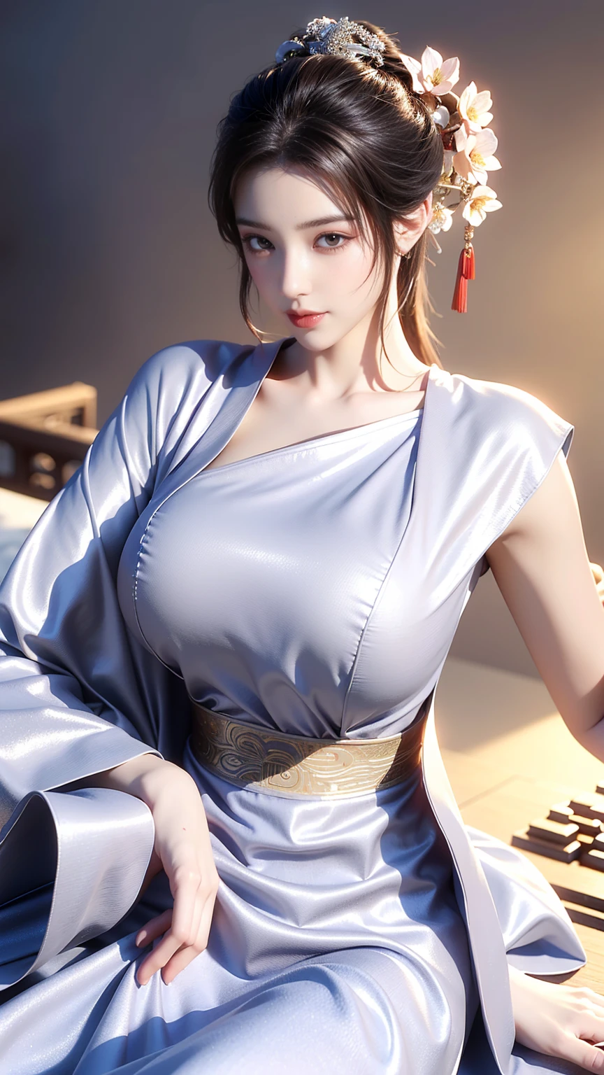  (masterpiece, top quality, best quality, official art, beautiful and aesthetic:1.2), (beautiful face), 
extremely detailed,colorful,highest detailed, (sitting on bed), bright eyes, (huge breast:1.29), (chinese dress:1.5), 