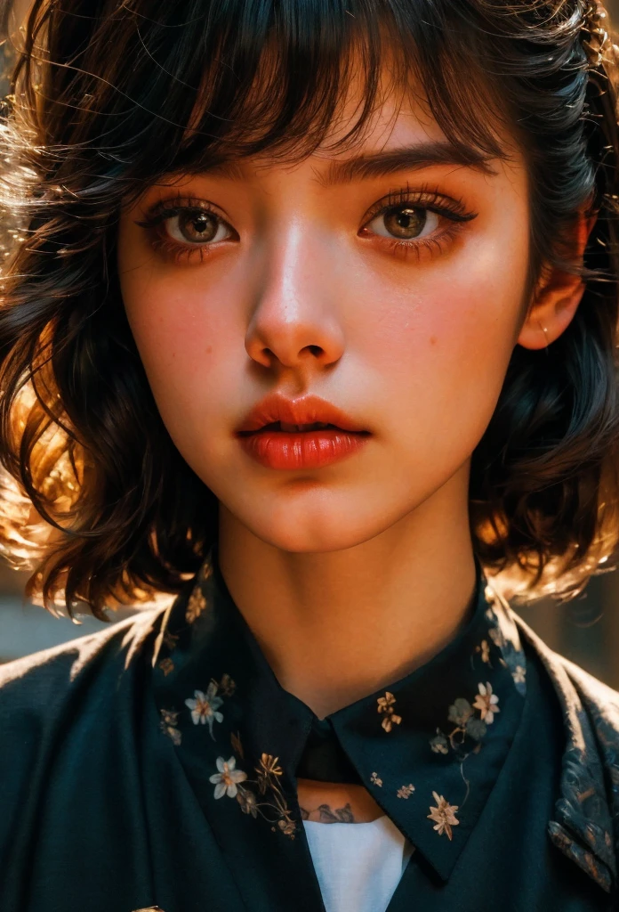 Realistic photo, healthy young woman of 20 years old, big eyes, short black hair in focus, muscles in focus, tattoo on neck, fashion_wearing black suit and shirt, wealthy businessman, round face, full body close up from bottom up, (best quality, 4k, 8k, high resolution, masterpiece: 1.2), highly detailed, (realistic: 1.37), portrait, high contrast, dramatic lighting, cinematic.