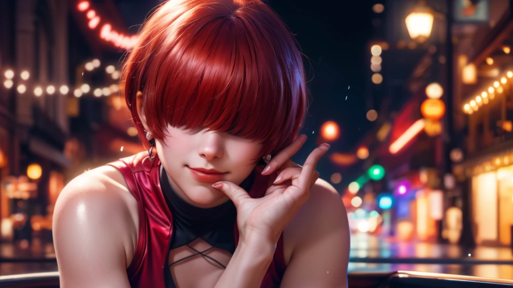 (at night), alone, in a video game scene, a background of a beautiful city during the day raining, standing at attention, red hair, pink clothes ((red hair)), 1 girl, alone, 20 years old, woman young, perfect and beautiful hands with perfect fingers, beautiful long legs, perfect legs, beautiful body, beautiful nose, beautiful character design, perfect face, looks at the viewer (focusing on the entire character), closed mouth, Light_Smile, official art, extremely detailed 8k CG wallpaper unit, perfect lighting, bright and colorful front lighting, glowing skin (masterpiece: 1.0), (best quality: 1.0), ultra high resolution, 4K, ultra detailed photography, 8K, HDR, high resolution, nonsense: 1.2, Kodak portra 400, film grain, blurred background, bokeh: 1.2, lens flare, (vibrant_color: 1.2), professional photography, (beautiful_face: 1.5), (narrow waist),
