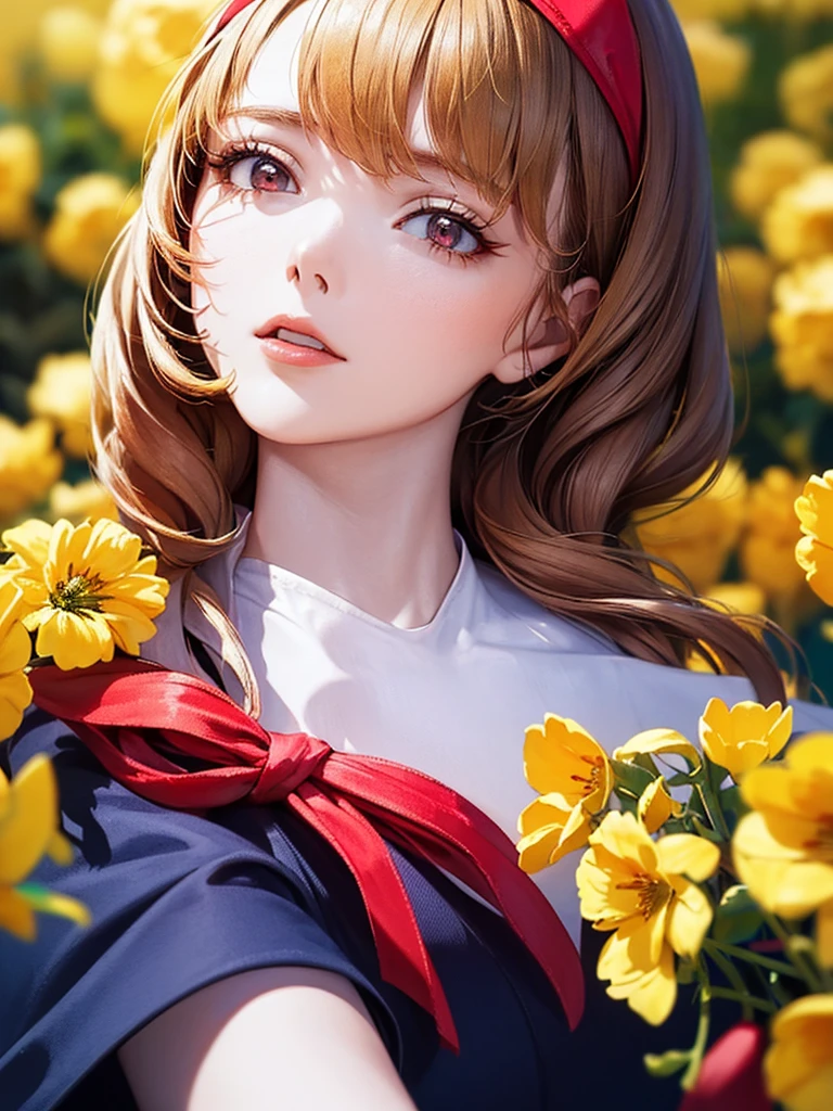 (RED Ribbon on HAIRband:1.2),Blonde HAIR,(masterpiece, best quality, highly detailed, ultra detailed, high resolution, absurdres, 4K, 8K:1.2), (official art, incredibly fine illustration, extremely detailed CG, detailed background, cinematic lighting, dynamic angle, perfect hands, detailed shiny skin, detailed hair, detailed eyes)(extremely awesome detailed pretty  face,beauty face)(extremely detailed)(Three-dimensional depiction)
BREAK, ((canola flowers, cherry blossoms)){(large grounds, canola flowers, cherry blossoms in full bloom, beautiful woman wearing a one-piece dress)},8k, high resolution, absurd, employed, delicately composed, detailed, exquisitely detailed, bold composition, cinematic angles, dynamic angles, top quality, masterpiece,