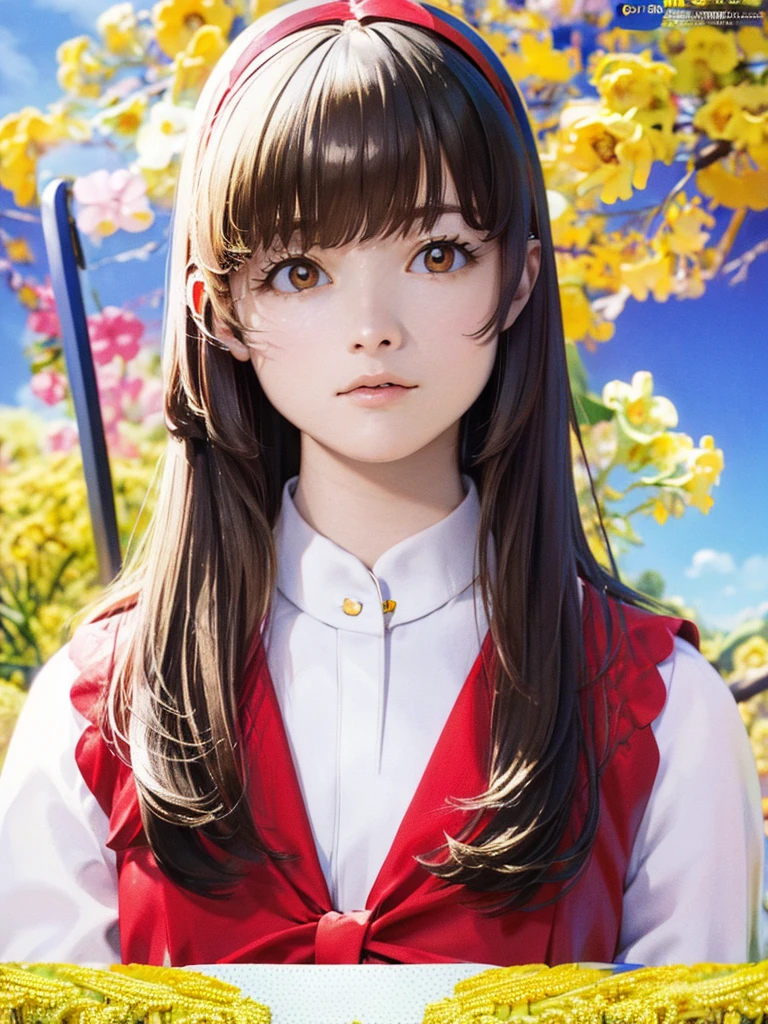 (RED Ribbon on HAIRband:1.2),Blonde HAIR,(masterpiece, best quality, highly detailed, ultra detailed, high resolution, absurdres, 4K, 8K:1.2), (official art, incredibly fine illustration, extremely detailed CG, detailed background, cinematic lighting, dynamic angle, perfect hands, detailed shiny skin, detailed hair, detailed eyes)(extremely awesome detailed pretty  face,beauty face)(extremely detailed)(Three-dimensional depiction)
BREAK, ((canola flowers, cherry blossoms)){(large grounds, canola flowers, cherry blossoms in full bloom, beautiful woman wearing a one-piece dress)},8k, high resolution, absurd, employed, delicately composed, detailed, exquisitely detailed, bold composition, cinematic angles, dynamic angles, top quality, masterpiece,