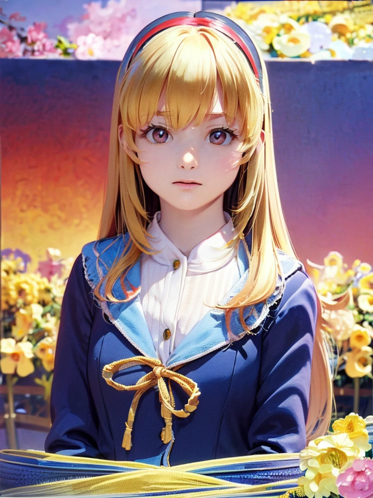 (RED Ribbon on HAIRband:1.2),Blonde HAIR,(masterpiece, best quality, highly detailed, ultra detailed, high resolution, absurdres, 4K, 8K:1.2), (official art, incredibly fine illustration, extremely detailed CG, detailed background, cinematic lighting, dynamic angle, perfect hands, detailed shiny skin, detailed hair, detailed eyes)(extremely awesome detailed pretty  face,beauty face)(extremely detailed)(Three-dimensional depiction)
BREAK, ((canola flowers, cherry blossoms)){(large grounds, canola flowers, cherry blossoms in full bloom, beautiful woman wearing a one-piece dress)},8k, high resolution, absurd, employed, delicately composed, detailed, exquisitely detailed, bold composition, cinematic angles, dynamic angles, top quality, masterpiece,