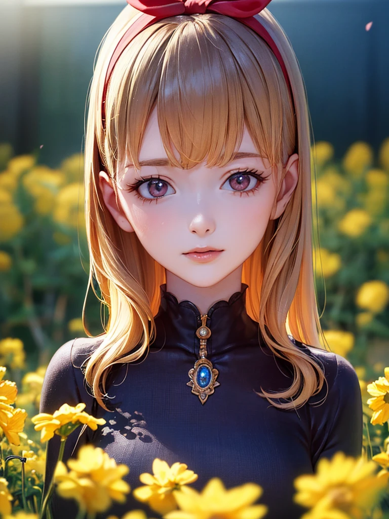 (RED Ribbon on HAIRband:1.2),Blonde HAIR,(masterpiece, best quality, highly detailed, ultra detailed, high resolution, absurdres, 4K, 8K:1.2), (official art, incredibly fine illustration, extremely detailed CG, detailed background, cinematic lighting, dynamic angle, perfect hands, detailed shiny skin, detailed hair, detailed eyes)(extremely awesome detailed pretty  face,beauty face)(extremely detailed)(Three-dimensional depiction)
BREAK, ((canola flowers, cherry blossoms)){(large grounds, canola flowers, cherry blossoms in full bloom, beautiful woman wearing a one-piece dress)},8k, high resolution, absurd, employed, delicately composed, detailed, exquisitely detailed, bold composition, cinematic angles, dynamic angles, top quality, masterpiece,