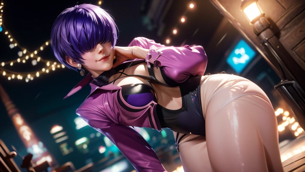 (at night), alone, in a video game scene, a background of a beautiful city during the day raining, standing at attention, purple hair, pink clothes ((purple hair)), 1 girl, alone, 20 years old, woman young, perfect and beautiful hands with perfect fingers, beautiful long legs, perfect legs, beautiful body, beautiful nose, beautiful character design, perfect face, looks at the viewer (focusing on the entire character), closed mouth, Light_Smile, official art, extremely detailed 8k CG wallpaper unit, perfect lighting, bright and colorful front lighting, glowing skin (masterpiece: 1.0), (best quality: 1.0), ultra high resolution, 4K, ultra detailed photography, 8K, HDR, high resolution, nonsense: 1.2, Kodak portra 400, film grain, blurred background, bokeh: 1.2, lens flare, (vibrant_color: 1.2), professional photography, (beautiful_face: 1.5), (narrow waist),
