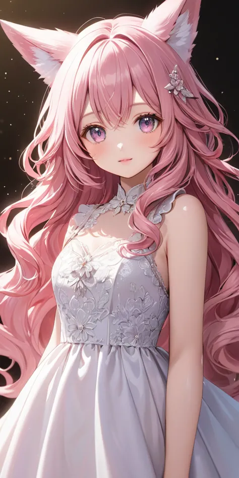 masterpiece,very detailed,highest quality,8k,figure,cute face,beautiful skin ,shiny hair,pink hair,fox ears,long hair,wavy hair,...