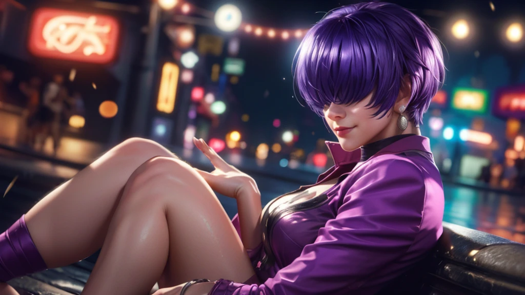 (at night), alone, in a video game scene, a background of a beautiful city during the day raining, standing at attention, purple hair, pink clothes ((purple hair)), 1 girl, alone, 20 years old, woman young, perfect and beautiful hands with perfect fingers, beautiful long legs, perfect legs, beautiful body, beautiful nose, beautiful character design, perfect face, looks at the viewer (focusing on the entire character), closed mouth, Light_Smile, official art, extremely detailed 8k CG wallpaper unit, perfect lighting, bright and colorful front lighting, glowing skin (masterpiece: 1.0), (best quality: 1.0), ultra high resolution, 4K, ultra detailed photography, 8K, HDR, high resolution, nonsense: 1.2, Kodak portra 400, film grain, blurred background, bokeh: 1.2, lens flare, (vibrant_color: 1.2), professional photography, (beautiful_face: 1.5), (narrow waist), {
