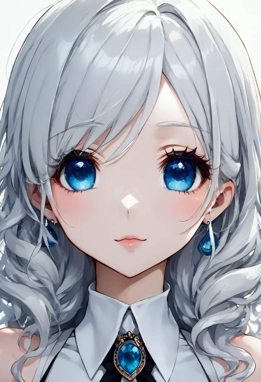 1 anime gril , cute , white hair ,blue eyes , headphone