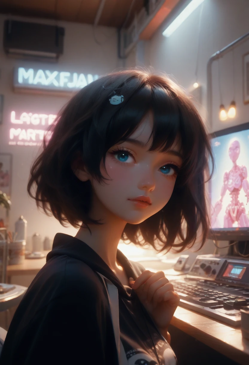 Cute  Melanie Martinez as a very cute anime character, Cartoon Character, Unreal Engine Warm Interior Lighting Art Station Detailed Digital Painting Character Design Mark Ryden Pixar Hayao Miyazaki Unreal 5 Dazz Hyper Real - Octane Neon Rendering