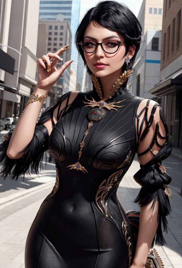 [masterpiece], (a lot of details), beautiful woman, black short hair, Rectangular glasses, medium shot