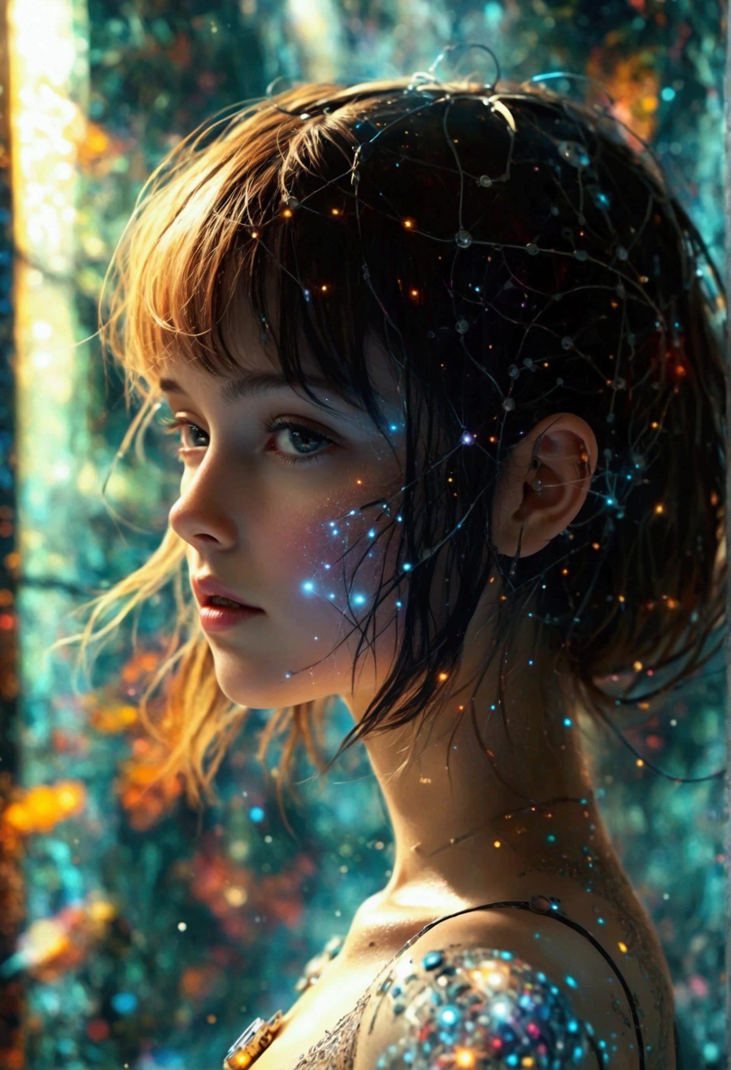 create a photorealistic of the most sophisticated and complex girl human can possible do assisted by AI in exploring the universe