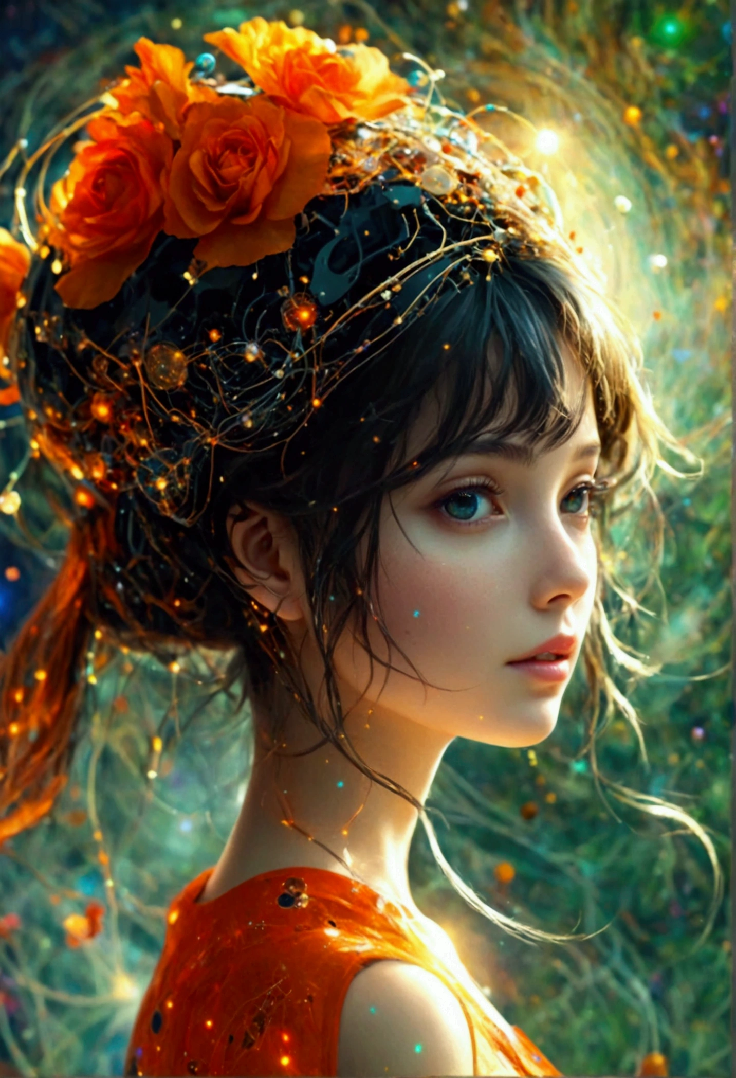 create a photorealistic of the most sophisticated and complex girl human can possible do assisted by AI in exploring the universe