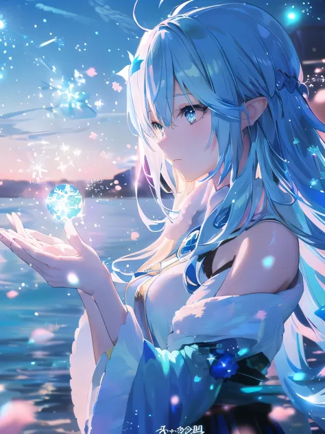 anime girl with blue hair and blue eyes holding a sparkle ball, wallpaper anime blue water, anime wallpaper 4 k, anime wallpaper...