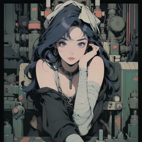 (((masterpiece, highest quality)))、(((32k wallpapers)))、the most detailed black machine、((outdated black machinery and a woman))...