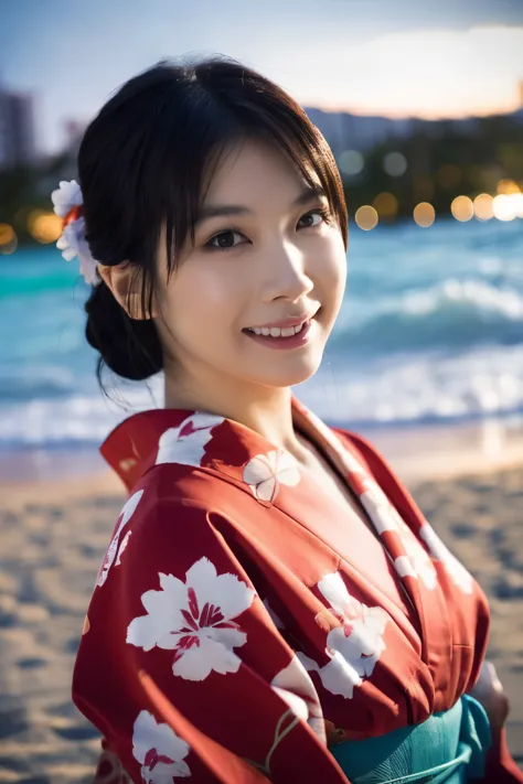 1 person, (wear a red floral yukata:1.2), very beautiful japanese idol portraits, 
(raw photos, highest quality), (realistic, re...